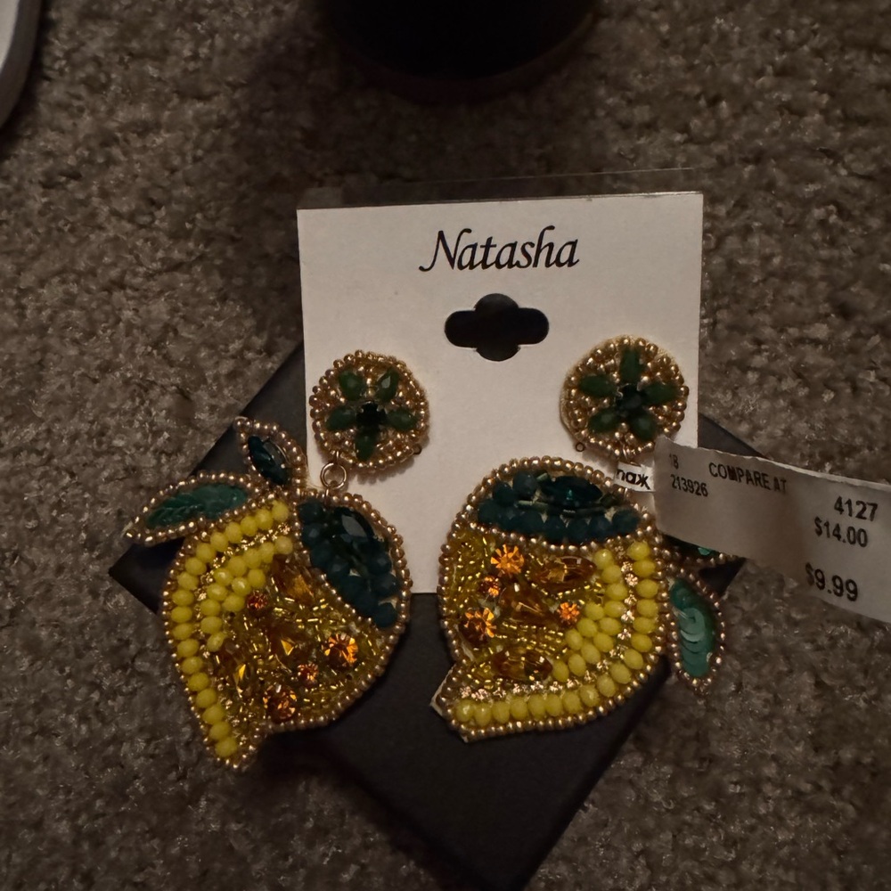 Natasha Couture Yellow and Green Beaded Earrings